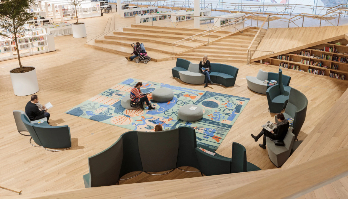 custom rugs created for library project with colourful motifs